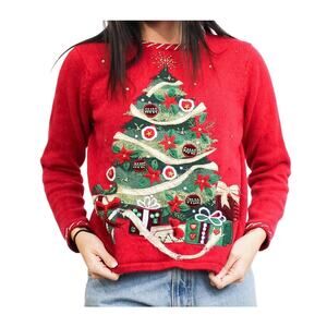 Christmas Tree Sweater - S / Vintage Ugly Christmas Sweatshirt / Holiday / Party
